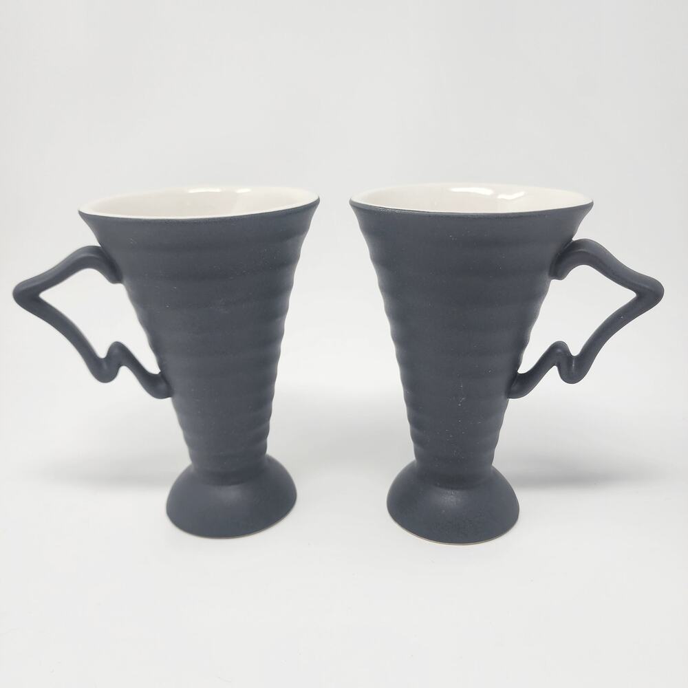 2 Sofieb Modern Designer Mugs by Sophie Conran- Pottery Tapered Ribbed Grey. EUC